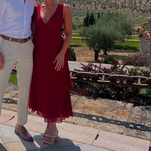 Lulus Celebration Time Red Sleeveless Tiered Midi Dress - Size S